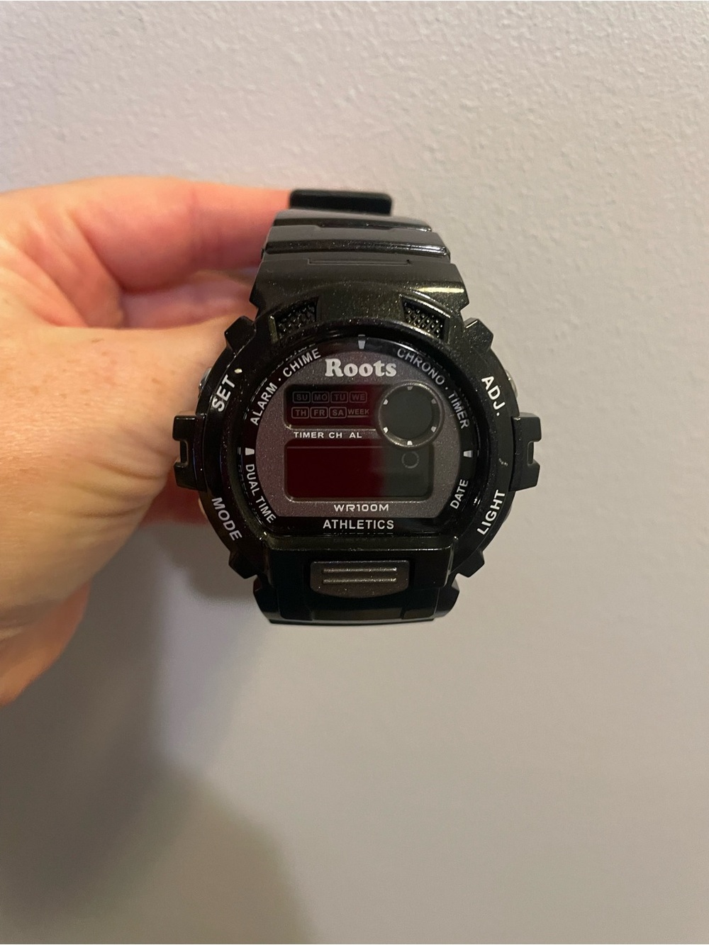 Roots Black Digital Athletics Watch with Black Strap